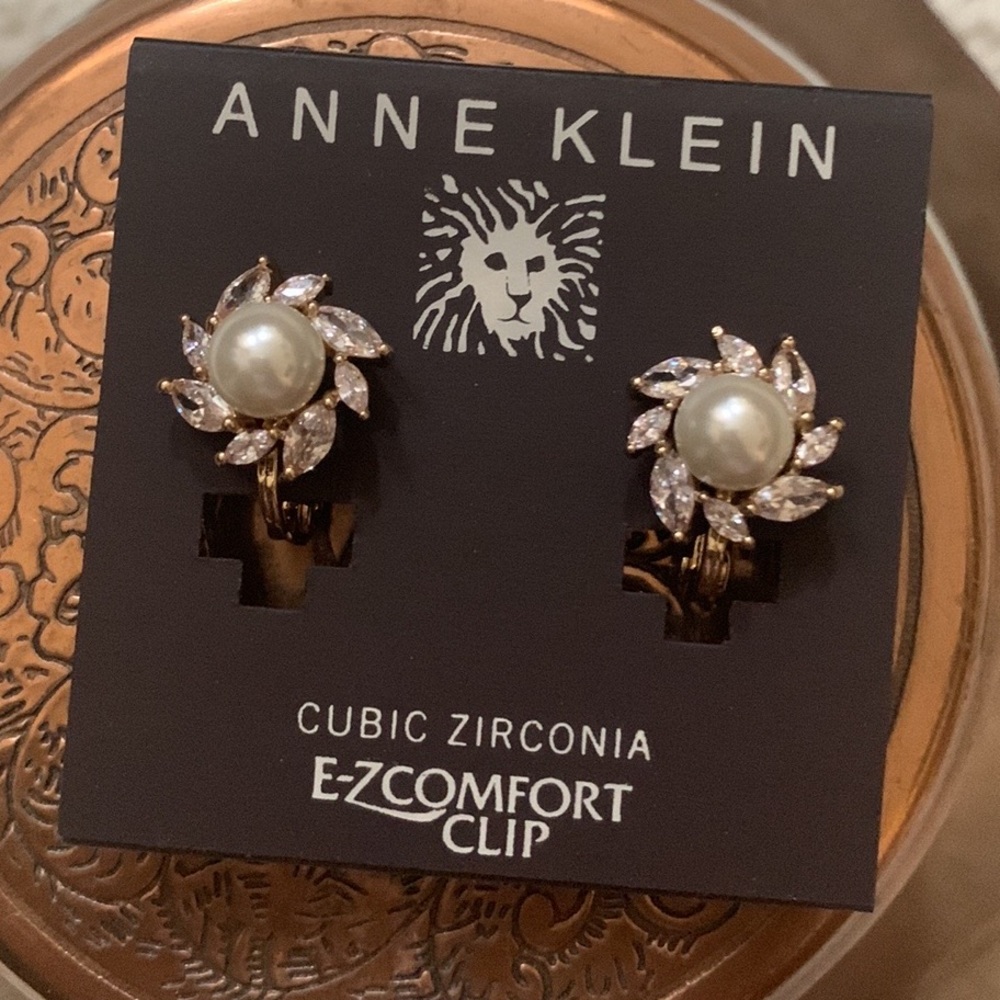 Cubic Zirconia Pearl Stud Clip On Earrings